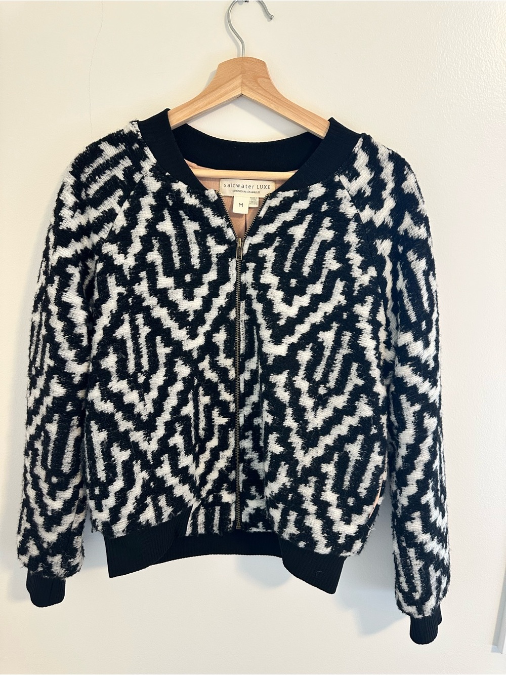 Saltwater Luxe Crossfire Black & White Bomber Jacket M